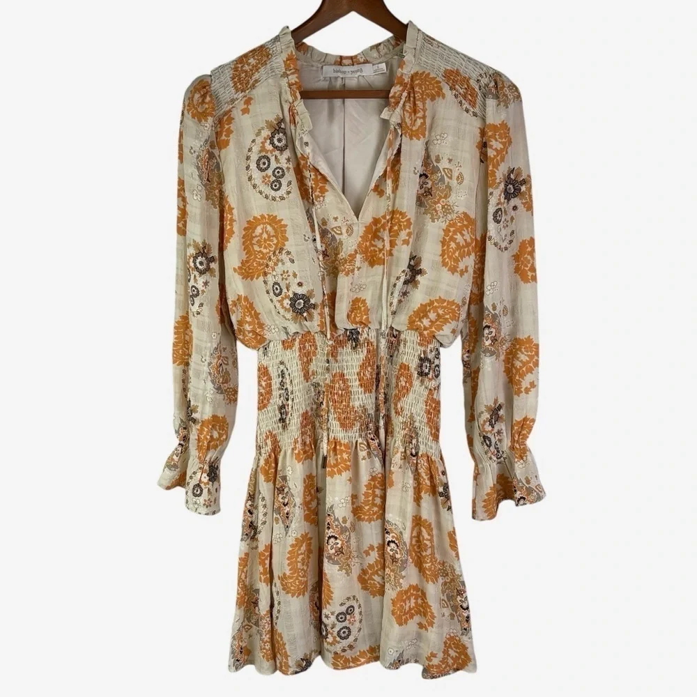 Anthropologie Bishop + Young Marmot Mini Dress Size S Paisley Smocked Waist - Picture 3 of 13